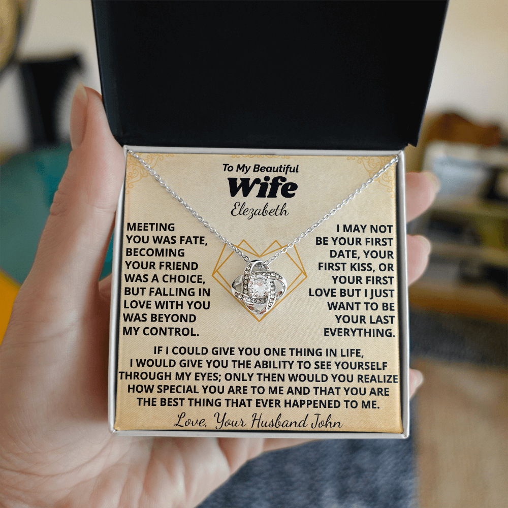 To My Beautiful Wife Personalized Name and Signature Necklace.