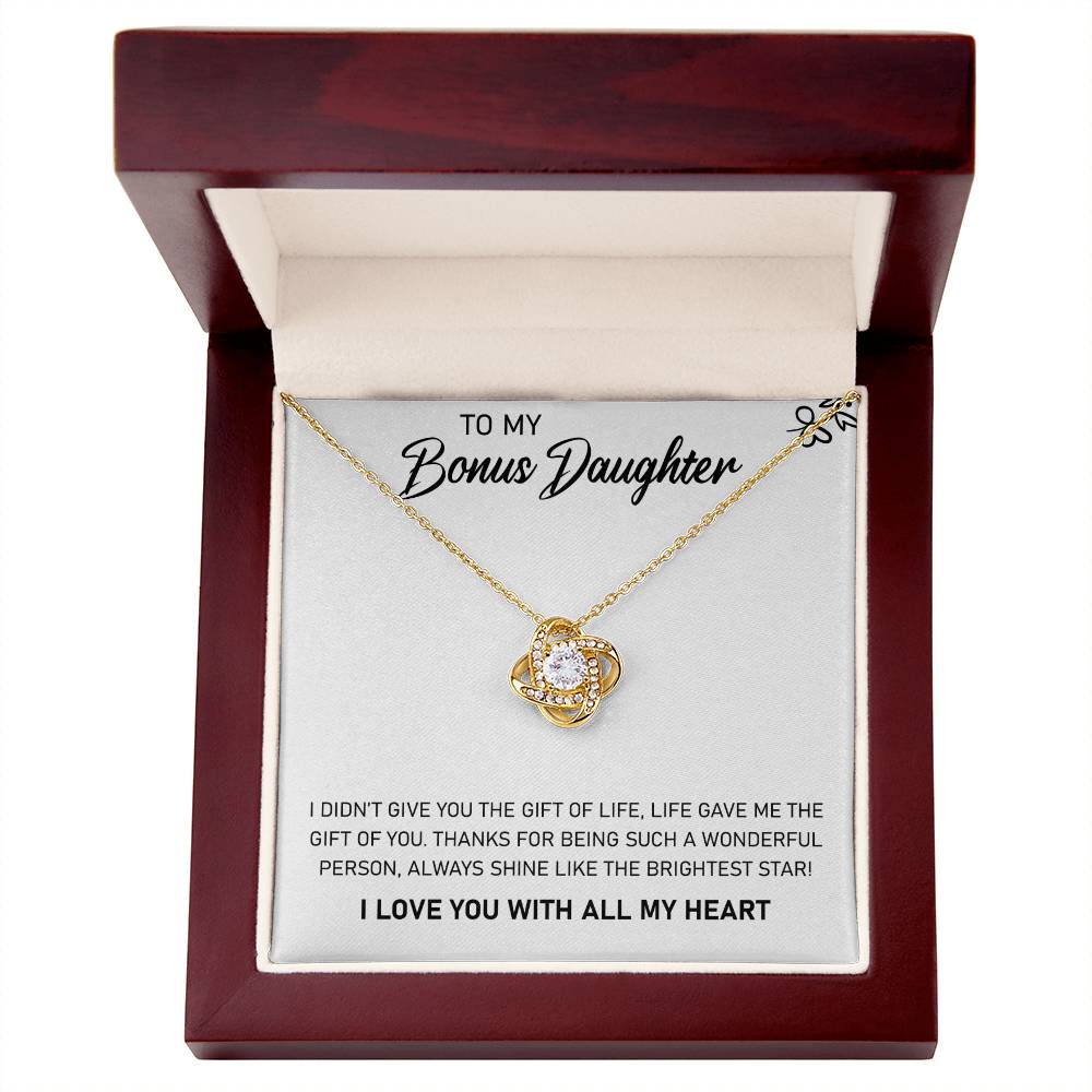 To My Bonus Daughter, Always Shine Like The Brightest Star - Love Knot Necklace