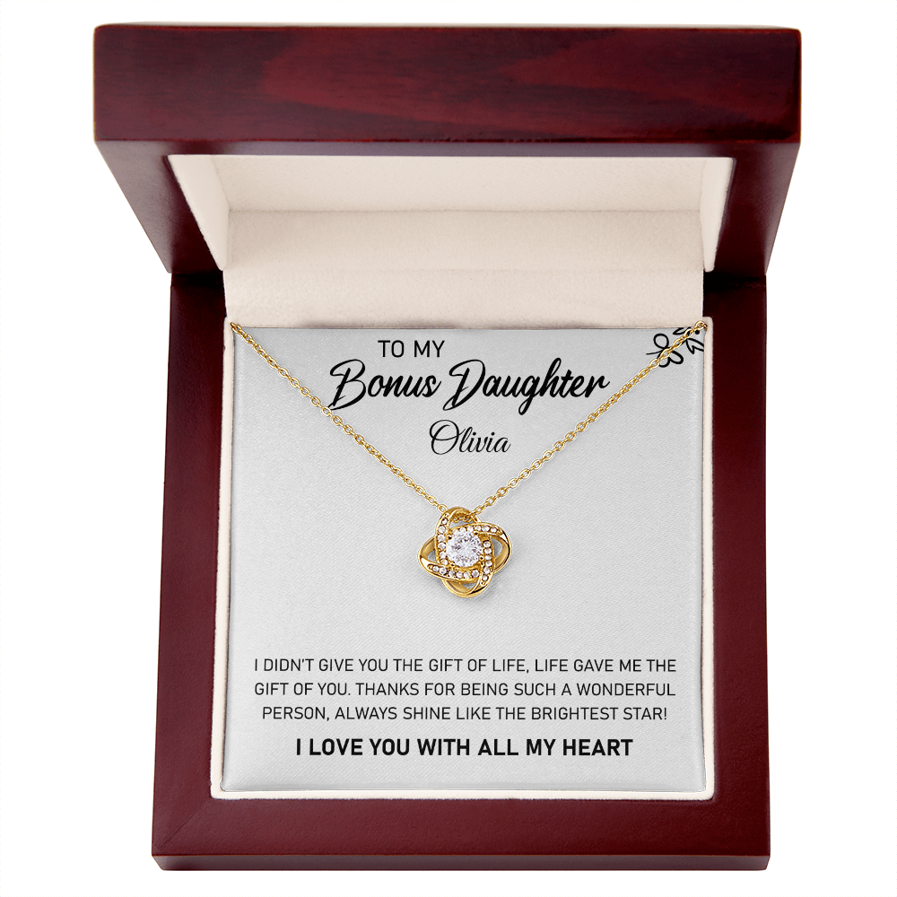 To My Bonus Daughter, Always Shine Like The Brightest Star. Personalized Name Necklace.