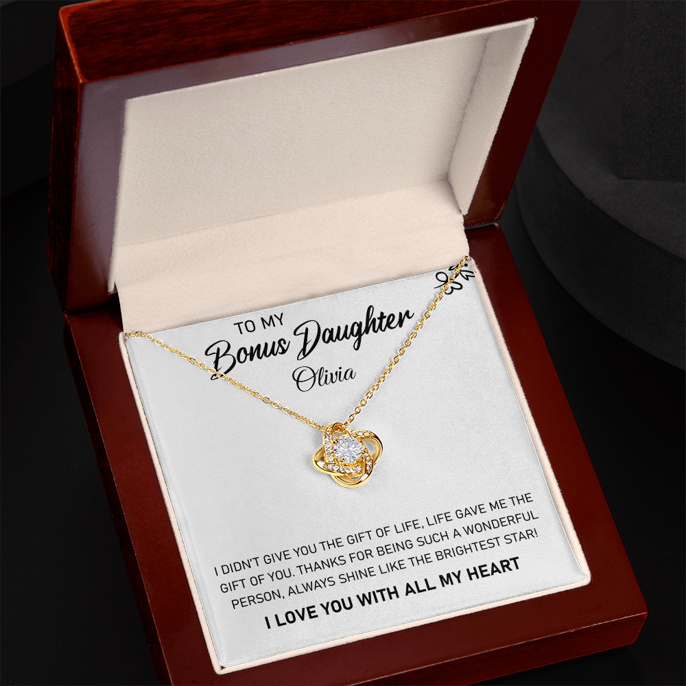 To My Bonus Daughter, Always Shine Like The Brightest Star. Personalized Name Necklace.