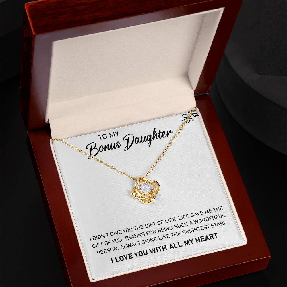 To My Bonus Daughter, Always Shine Like The Brightest Star - Love Knot Necklace