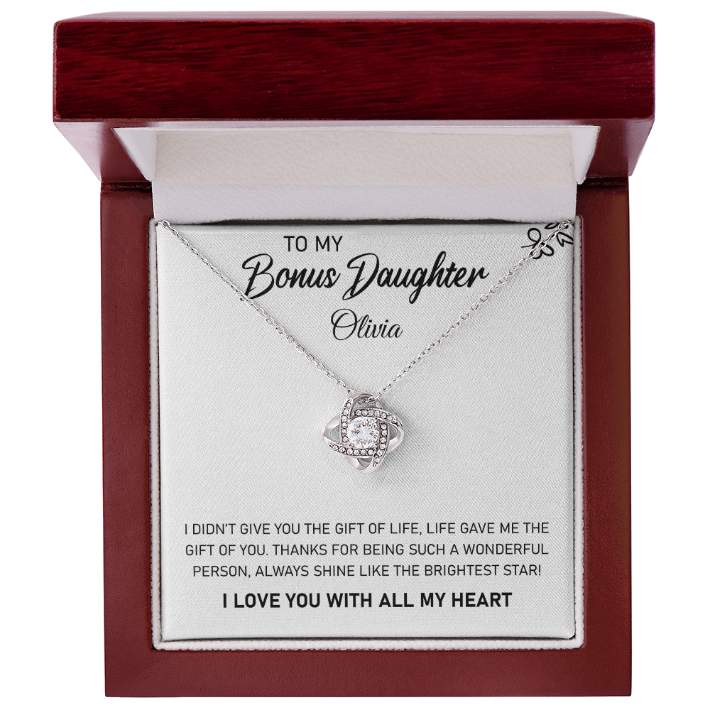 To My Bonus Daughter, Always Shine Like The Brightest Star. Personalized Name Necklace.