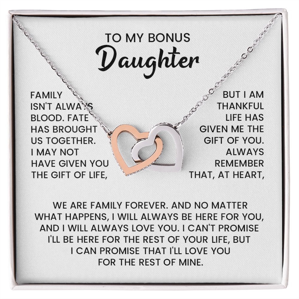 To My Bonus Daughter Interlocking Hearts Necklace.