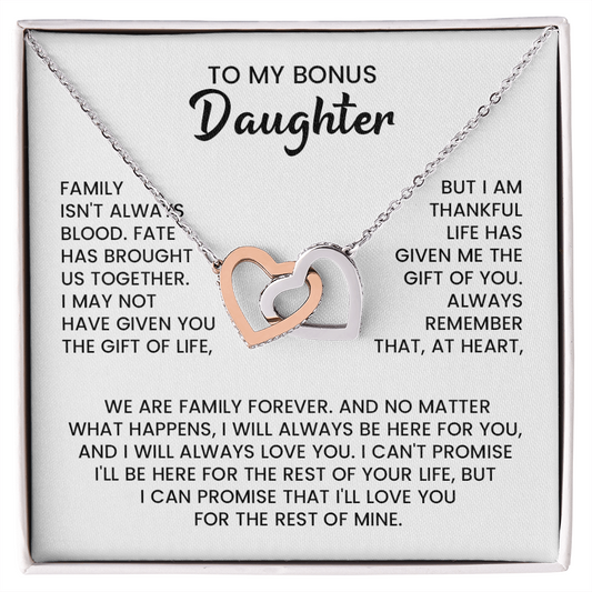 To My Bonus Daughter Interlocking Hearts Necklace.