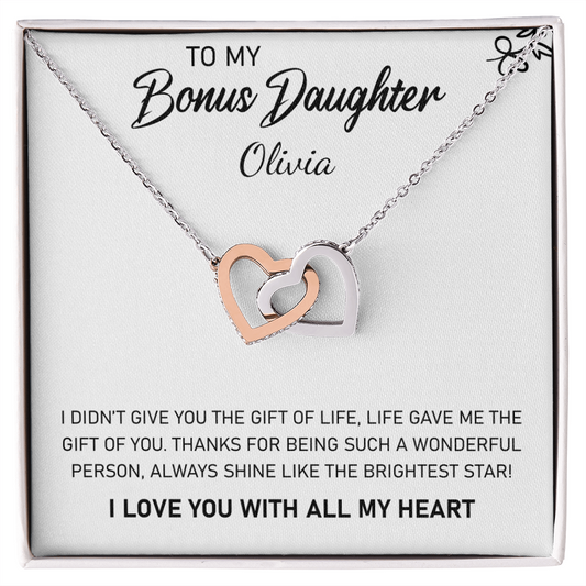 To My Bonus Daughter, Always Shine Like The Brightest Star. Personalized Name Necklace.