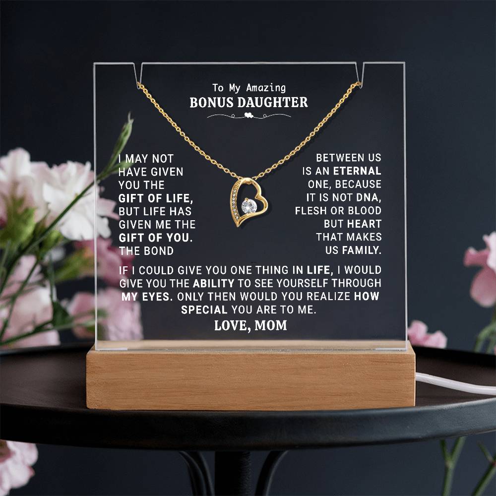 To My Bonus Daughter | HEART MAKES US FAMILY | KEEPSAKE ACRYLIC BUNDLE.