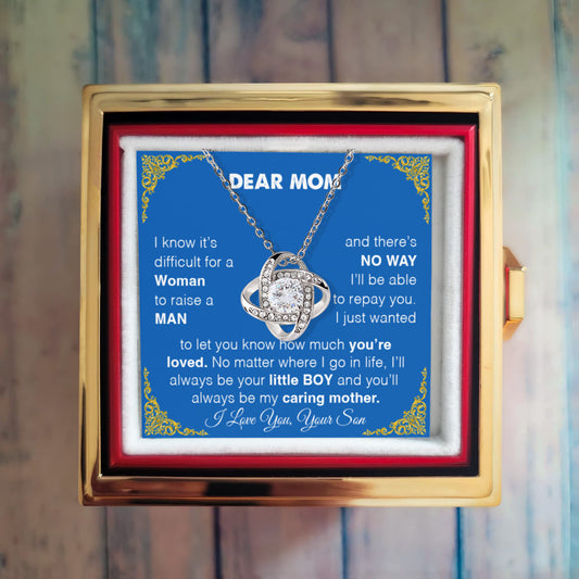 "Dear Mom" Necklace in Luxurious Gift Box with Preserved Red Rose.