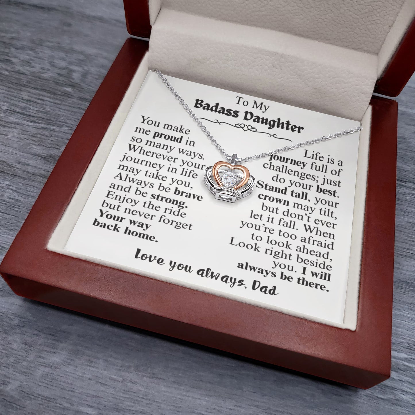 To My Badass Daughter Crown Pendant Necklace.