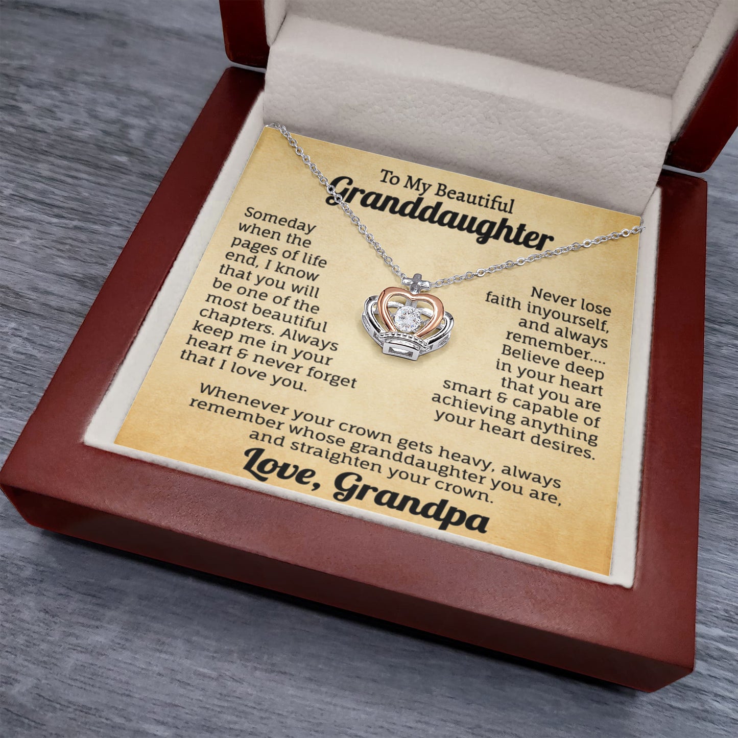To My Beautiful Granddaughter Crown Pendant Necklace.