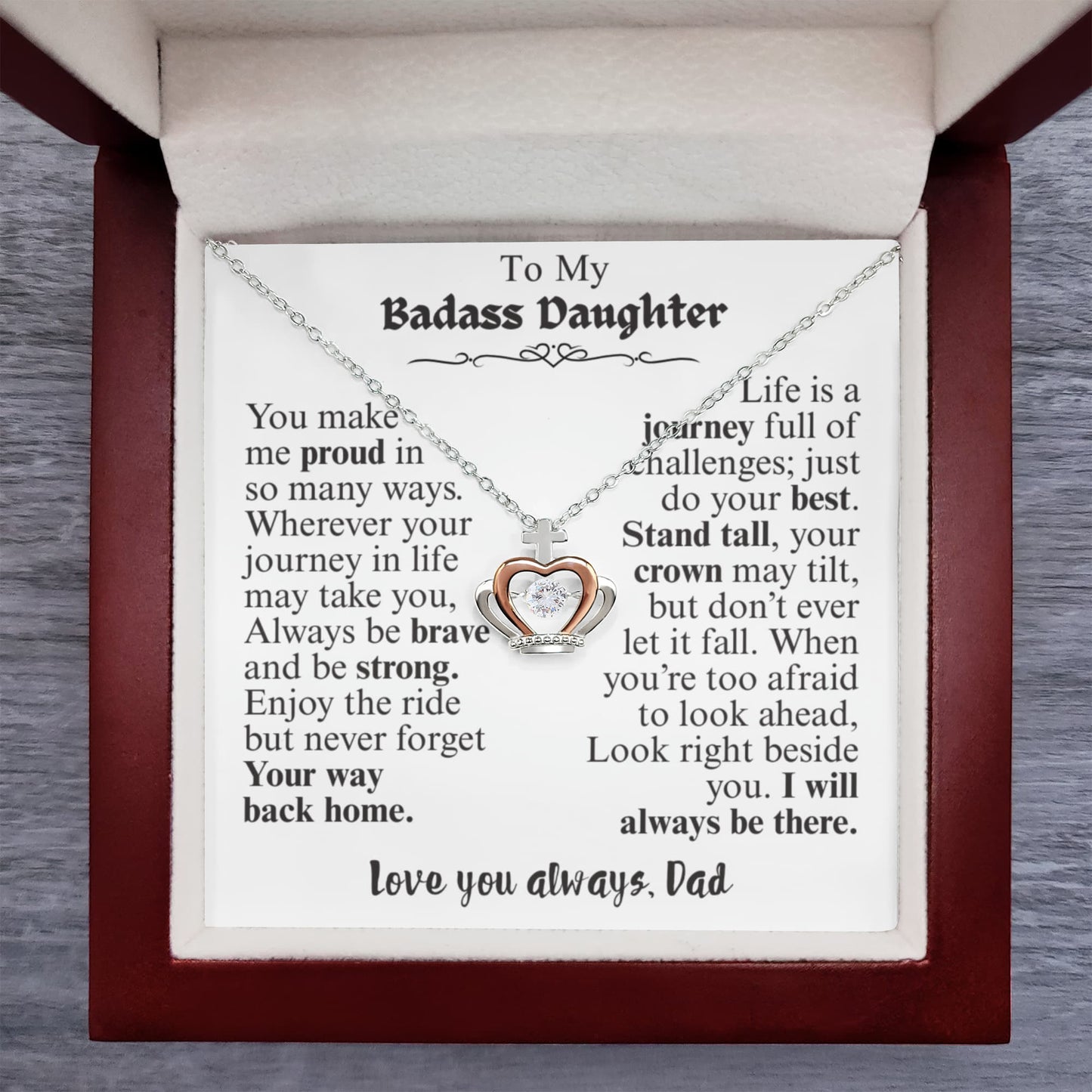 To My Badass Daughter Crown Pendant Necklace.