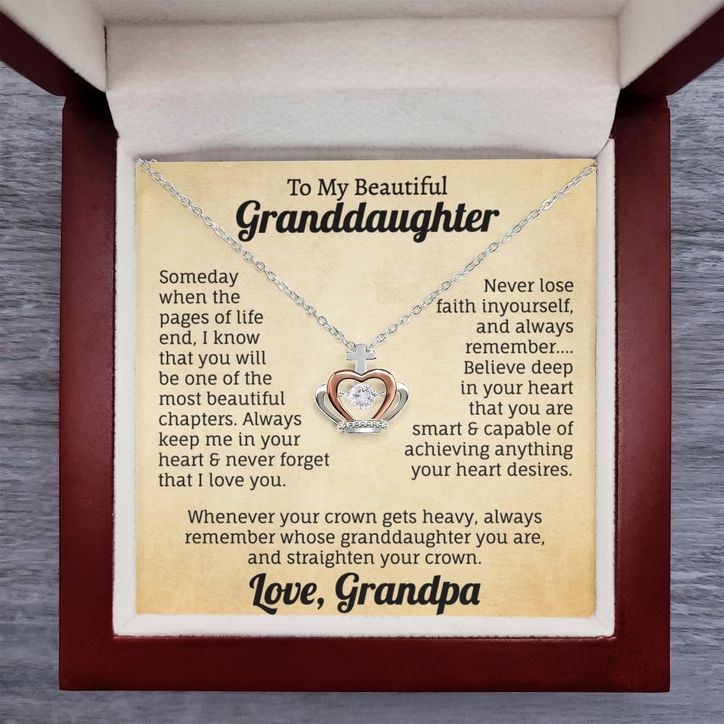To My Beautiful Granddaughter Crown Pendant Necklace.
