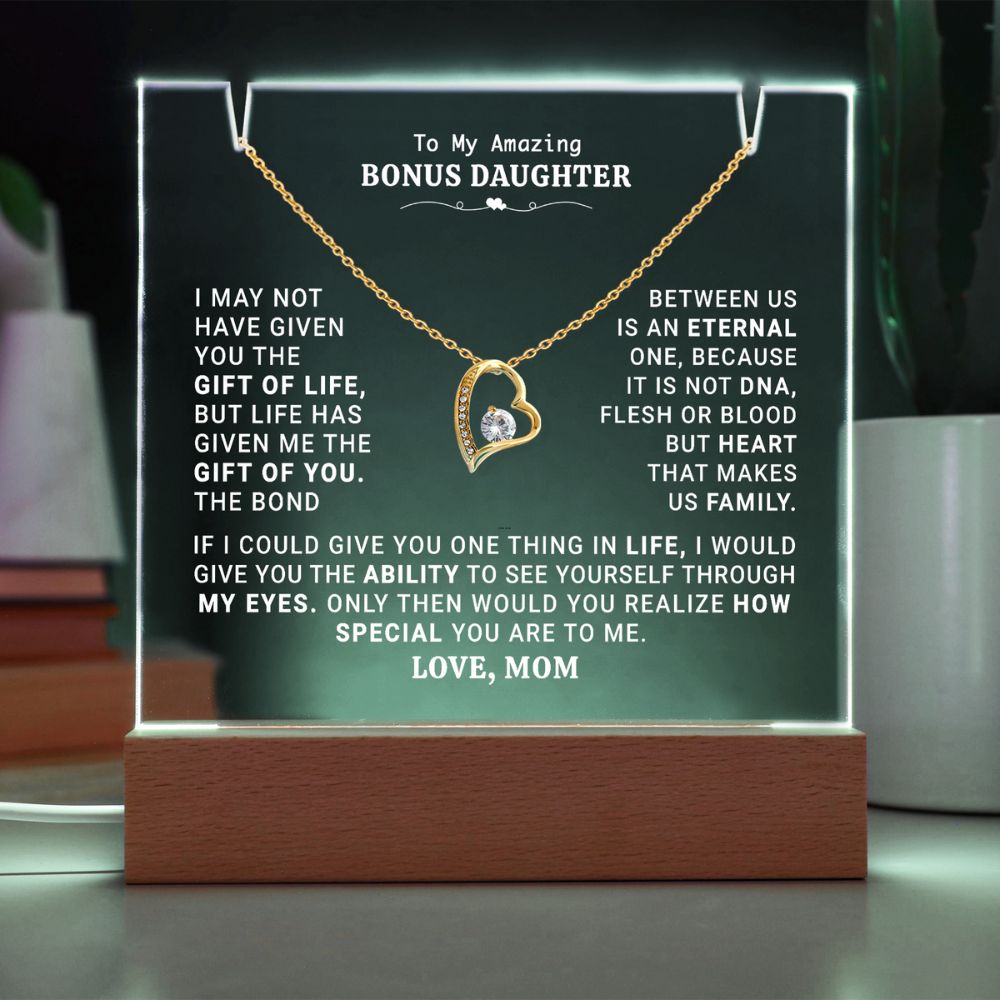 To My Bonus Daughter | HEART MAKES US FAMILY | KEEPSAKE ACRYLIC BUNDLE.