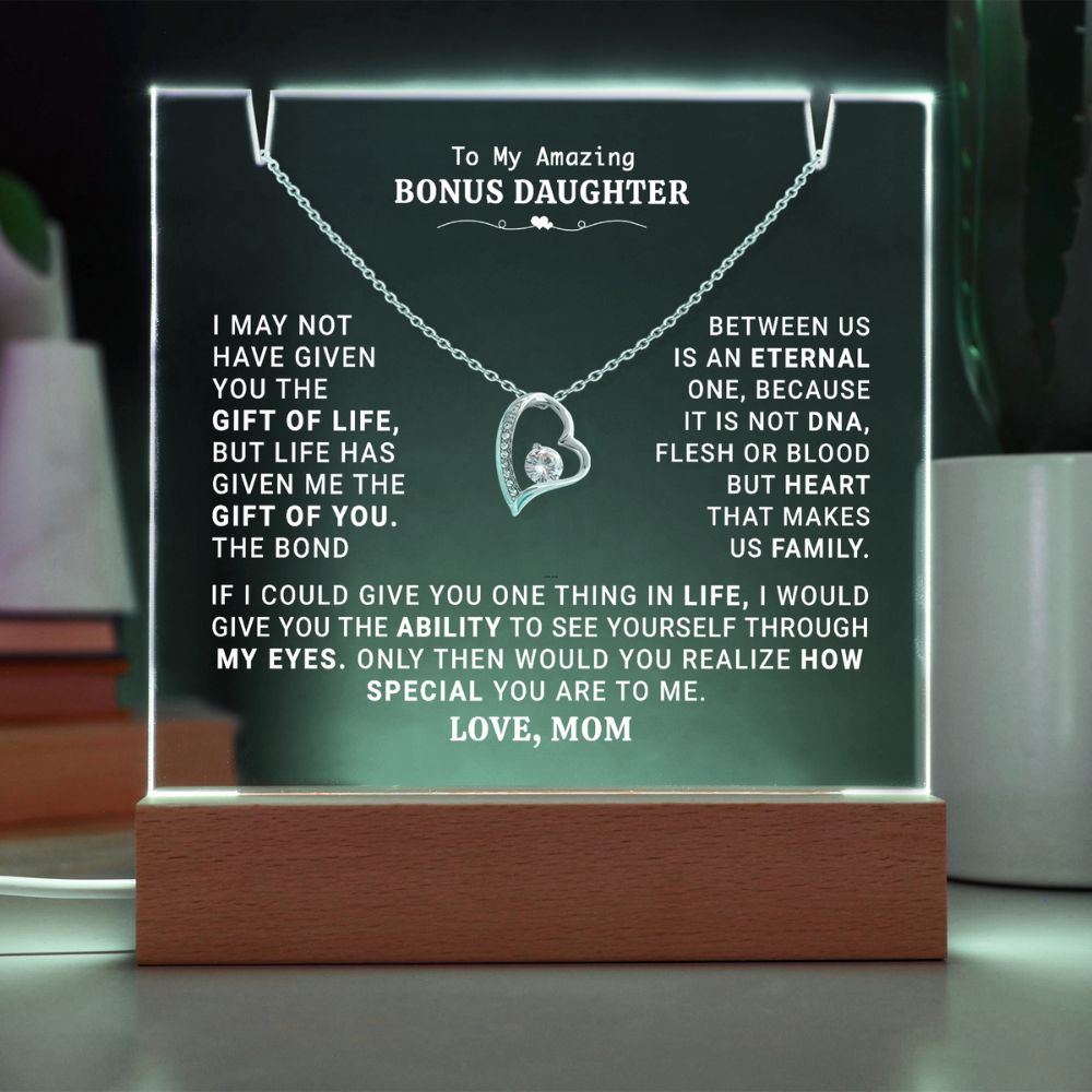 To My Bonus Daughter | HEART MAKES US FAMILY | KEEPSAKE ACRYLIC BUNDLE.